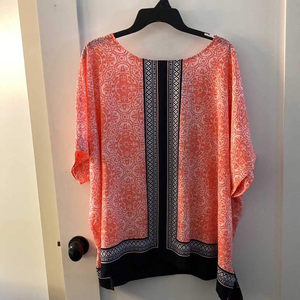 Salmon/Coral Boxy Blouse with Relaxed Kimono Sleeves